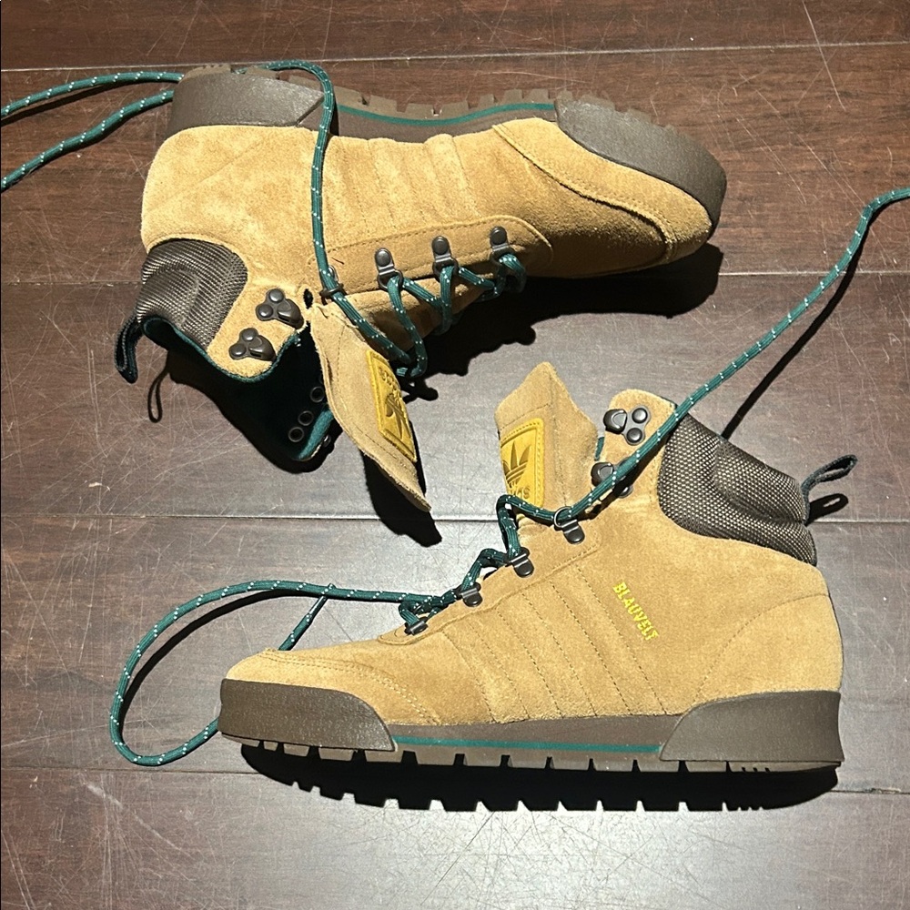 Adidas Tan and Green Suede Boots